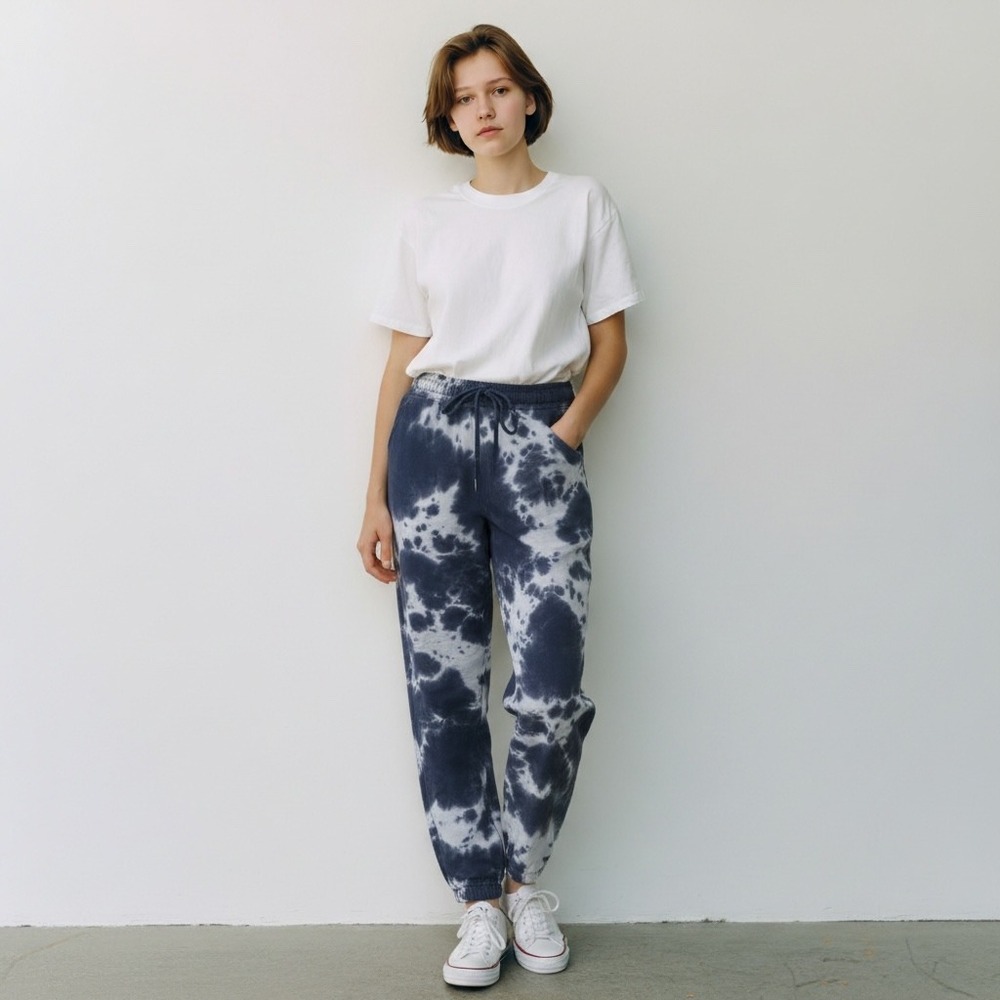 Jogger Sweatpants Tie Dye BlueGray Size S Drawstring Elastic Waist. Back pocket.
